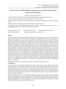 An Overview of Wild Edible Fungi Resource Conservation and Its Utilization in Yunnan