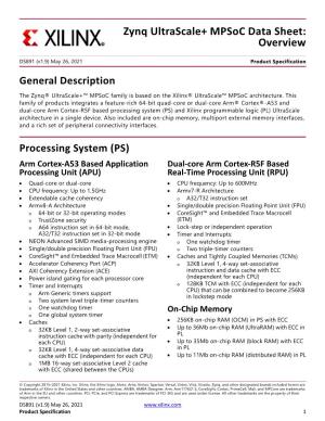 Zynq Ultrascale+ Mpsoc Data Sheet: Overview (DS891)