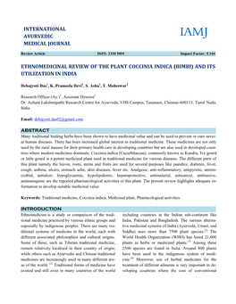 Ethnomedicinal Review of the Pl Utilization in India