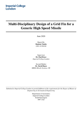 Multi-Disciplinary Design of a Grid Fin for a Generic High Speed Missile