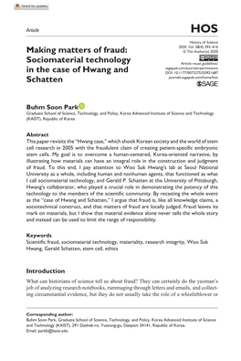 Making Matters of Fraud: Sociomaterial Technology in the Case of Hwang