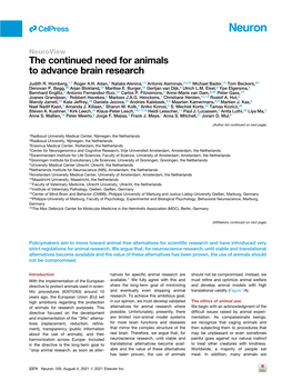The Continued Need for Animals to Advance Brain Research