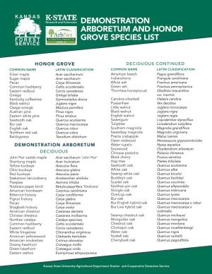 Demonstration Arboretum and Honor Grove Species List