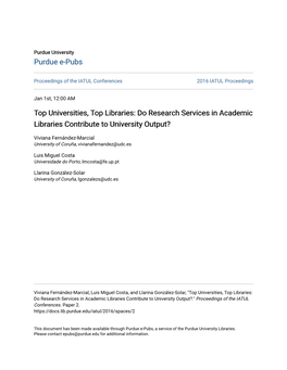 Do Research Services in Academic Libraries Contribute to University Output?