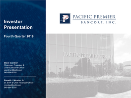 Pacific Premier Bancorp March 2020 Investor Presentation