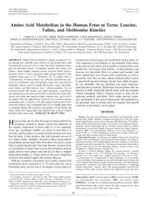 Amino Acid Metabolism in the Human Fetus at Term: Leucine, Valine, and Methionine Kinetics