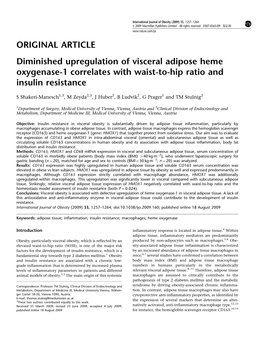 Diminished Upregulation of Visceral Adipose Heme Oxygenase-1 Correlates with Waist-To-Hip Ratio and Insulin Resistance
