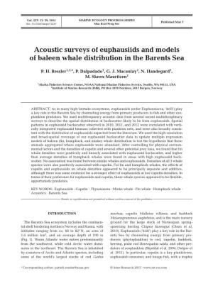 Acoustic Surveys of Euphausiids and Models of Baleen Whale Distribution in the Barents Sea