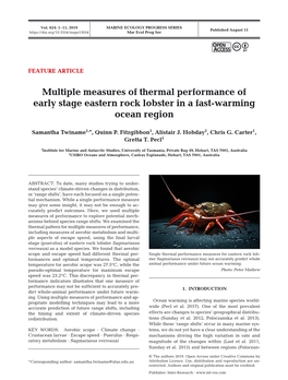 Multiple Measures of Thermal Performance of Early Stage Eastern Rock Lobster in a Fast-Warming Ocean Region