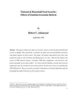 Effects of Zambian Economic Reform Robert C. Johansson1