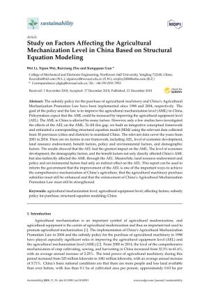 Study on Factors Affecting the Agricultural Mechanization Level in China Based on Structural Equation Modeling