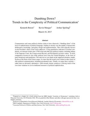 Dumbing Down? Trends in the Complexity of Political Communication∗