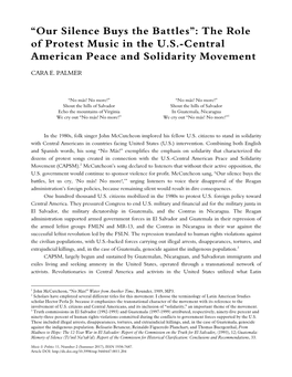 “Our Silence Buys the Battles”: the Role of Protest Music in the U.S.-Central American Peace and Solidarity Movement