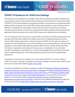COVID-19 Guidance for Child Care Settings