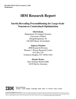 IBM Research Report Inertia Revealing Preconditioning For