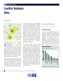 Abia State in Summaries Draw on Data Collected by Better Worse 2011