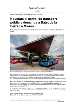 Novetats Al Servei De Transport Públic a Demanda a Batet De La Serra I a Mieres Des D'aquest Mes De Novembre Cal Fer La Reserva Prèvia a L'estació D'autobusos D'olot