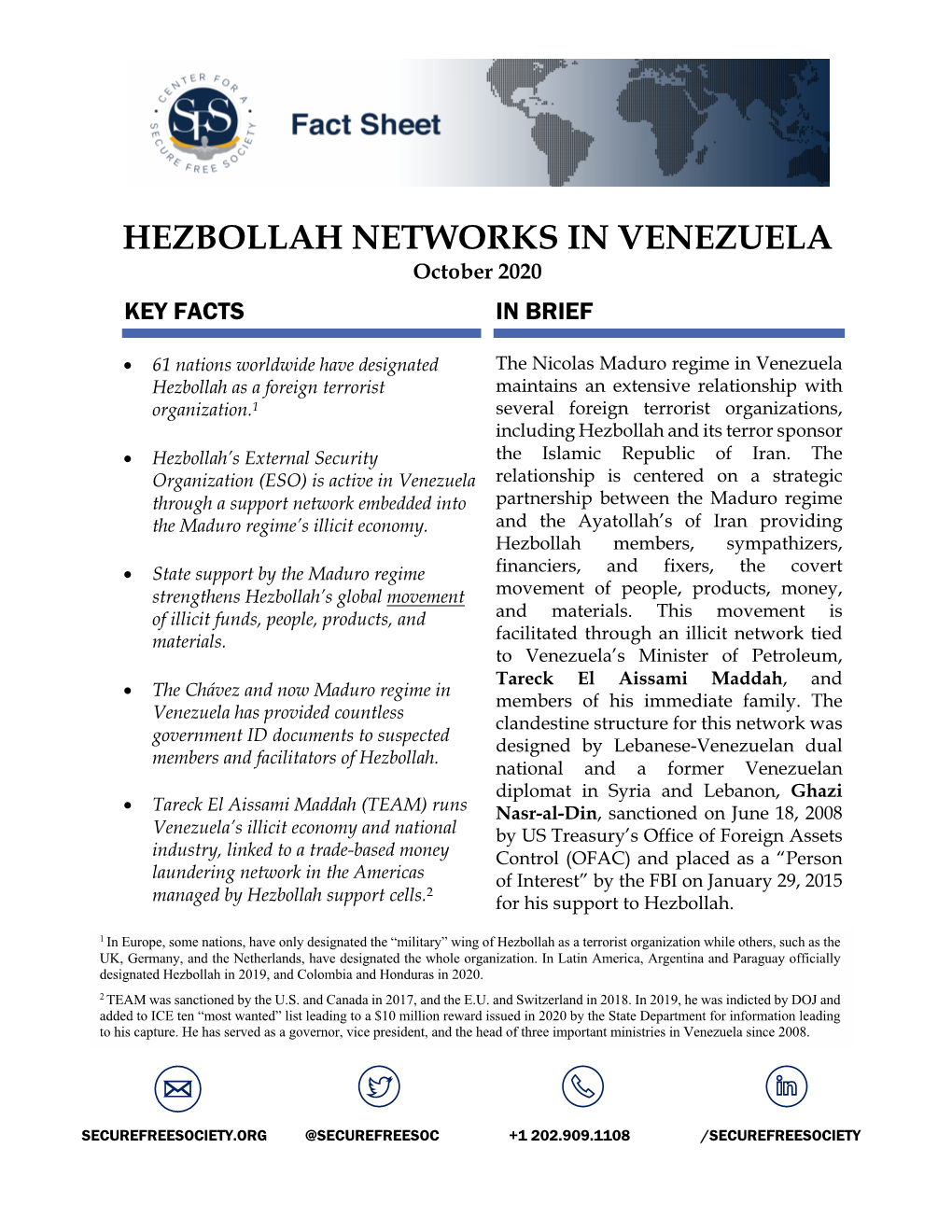 HEZBOLLAH NETWORKS in VENEZUELA October 2020 KEY FACTS in BRIEF