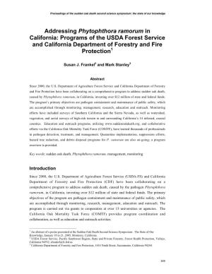 Addressing Phytophthora Ramorum in California: Programs of the USDA Forest Service and California Department of Forestry and Fire Protection1