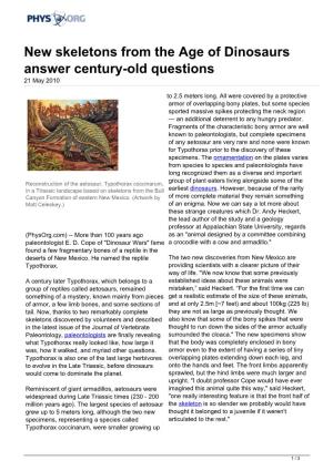 New Skeletons from the Age of Dinosaurs Answer Century-Old Questions 21 May 2010