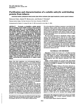 Purification and Characterization of a Soluble Salicylic Acid-Binding