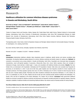 Research Healthcare Utilization for Common Infectious Disease Syndromes in Soweto and Klerksdorp, South Africa