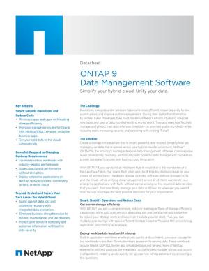 ONTAP 9 Data Management Software Simplify Your Hybrid Cloud