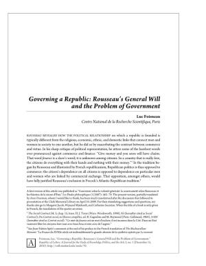 Governing a Republic: Rousseau's General Will and the Problem Of