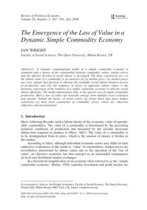 The Emergence of the Law of Value in a Dynamic Simple Commodity Economy