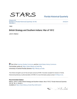 British Strategy and Southern Indians: War of 1812