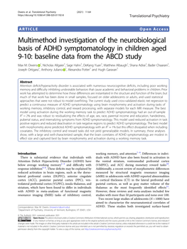 Multimethod Investigation of the Neurobiological Basis of ADHD Symptomatology in Children Aged 9-10: Baseline Data from the ABCD Study Max M
