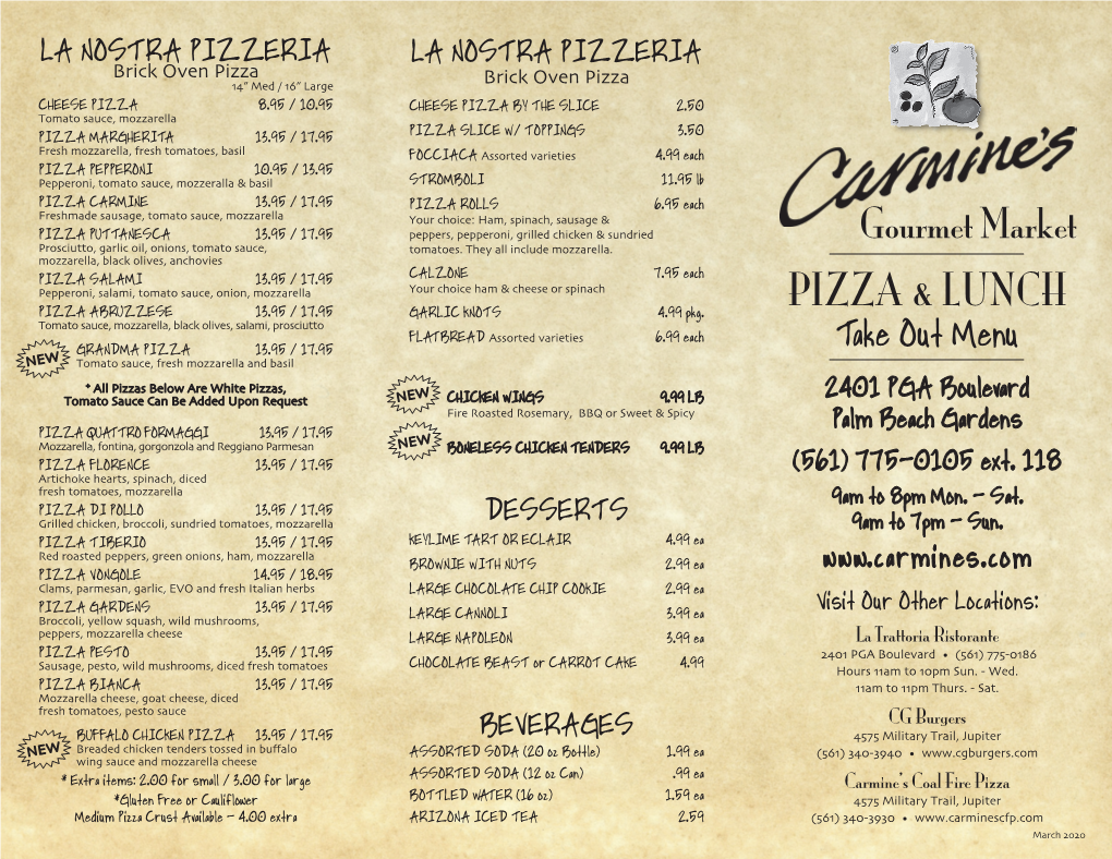 PIZZA & LUNCH Take out Menu