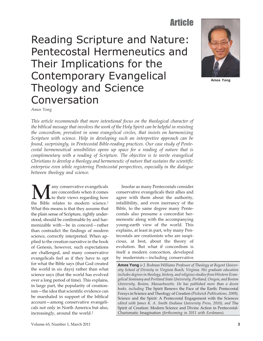 Reading Scripture and Nature: Pentecostal Hermeneutics and Their Implications for The