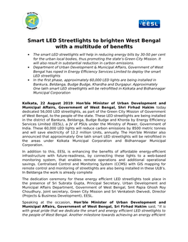 Smart LED Streetlights to Brighten West Bengal with a Multitude of Benefits