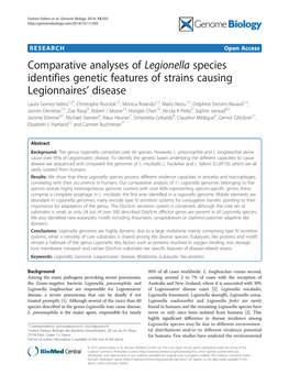 Comparative Analyses of Legionella Species Identifies Genetic Features