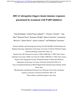 BRCA2 Abrogation Triggers Innate Immune Responses Potentiated by Treatment with PARP Inhibitors