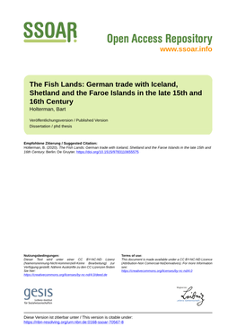 German Trade with Iceland, Shetland and the Faroe Islands in the Late 15Th and 16Th Century Holterman, Bart
