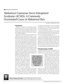 Abdominal Cutaneous Nerve Entrapment Syndrome (ACNES): a Commonly Overlooked Cause of Abdominal Pain