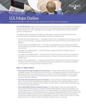 U.S. Major Dailies Exclusive Access to the Most-Read National and Regional Newspapers