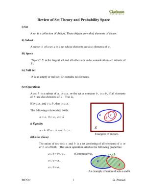 Review of Set Theory and Probability Space