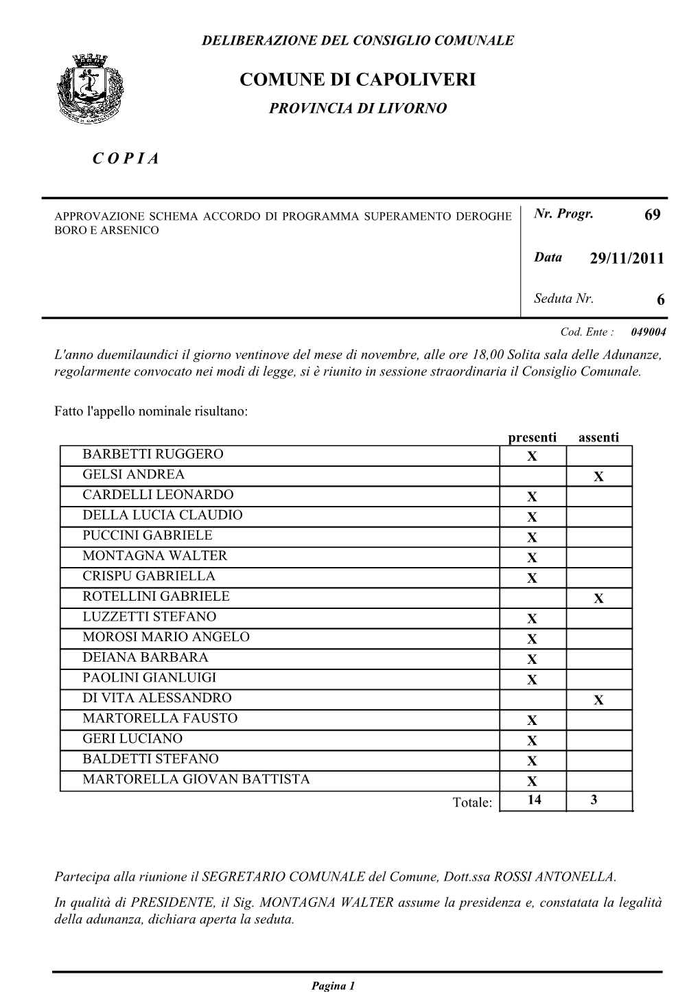 Comune Di Capoliveri Provincia Di Livorno