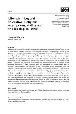 Liberalism Beyond Toleration: Religious Exemptions, Civility And