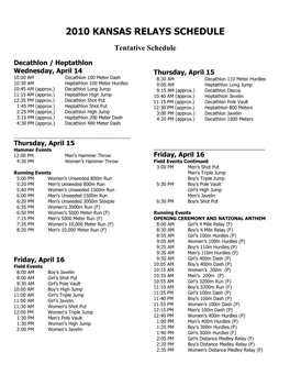 2009 Kansas Relays Schedule
