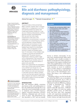 Bile Acid Diarrhoea: Pathophysiology, Diagnosis and Management