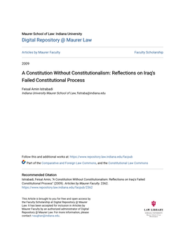 A Constitution Without Constitutionalism: Reflections on Iraq's Failed Constitutional Process