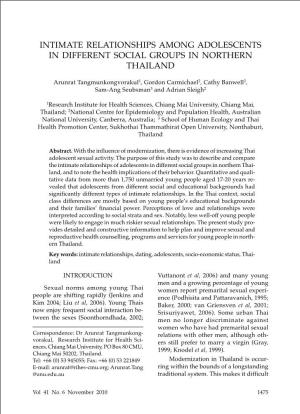 Intimate Relationships Among Adolescents in Different Social Groups in Northern Thailand