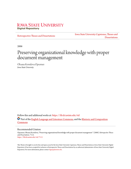 Preserving Organizational Knowledge with Proper Document Management Oksana Kornilova Opsomer Iowa State University