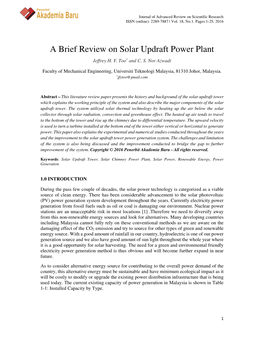Akademia Baru a Brief Review on Solar Updraft Power Plant