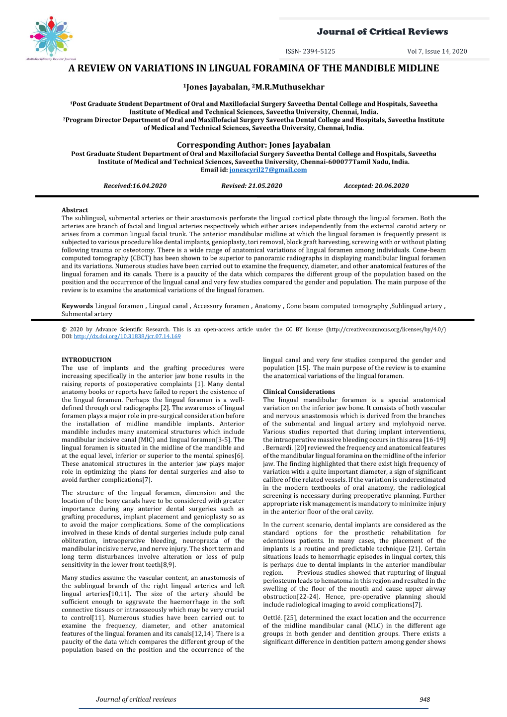 A Review on Variations in Lingual Foramina of the Mandible Midline