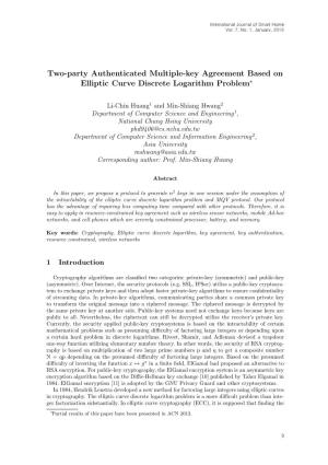 Two-Party Authenticated Multiple-Key Agreement Based on Elliptic Curve Discrete Logarithm Problem⋆